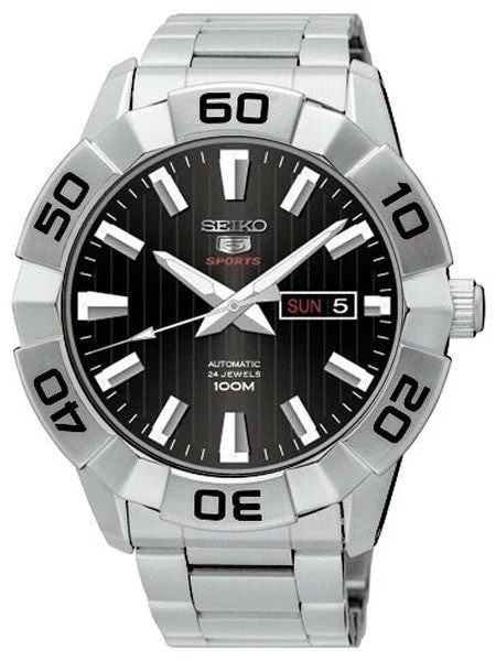 Seiko Sports 5 Automatic 24-Jewel Watch with Pinstriped Black Dial #SRPA51K1 kol saati