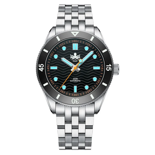 Phoibos Wave Master Automatic Dive Watch Black No Date #PY053CN kol saati
