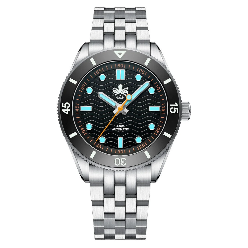 Phoibos Wave Master Automatic Dive Watch Black No Date #PY053CN 46 mm kol saati