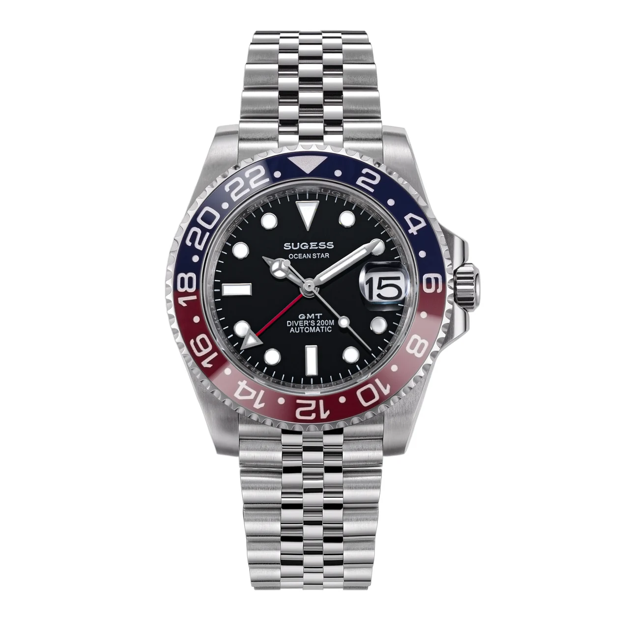 Sugess Red & Blue Bezel GMT Jubilee Bracelet red-blue-bezel-gmt-pepsi-jubilee-bracelet 47.6 mm kol saati