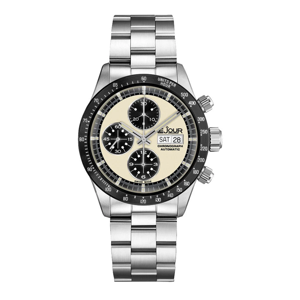Le Jour Mans Swiss Automatic Chronograph with Ivory Dial #LJ-LM-001 42 mm kol saati