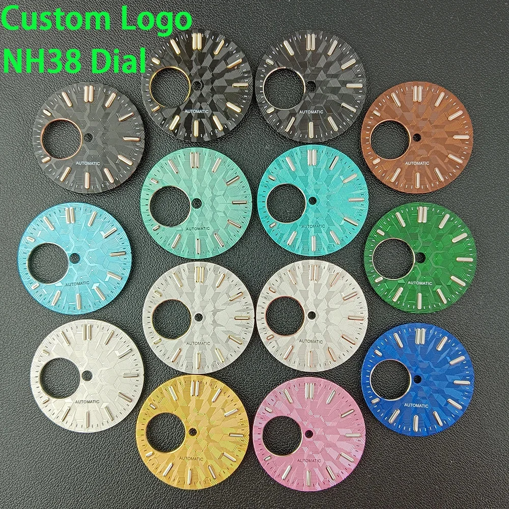 Tandorio Watch Dial 28.5mm Custom logo dial green luminous suitable for NH38 movement watch accessories 1005008819338979-1-No Logo 28.5 mm kol saati