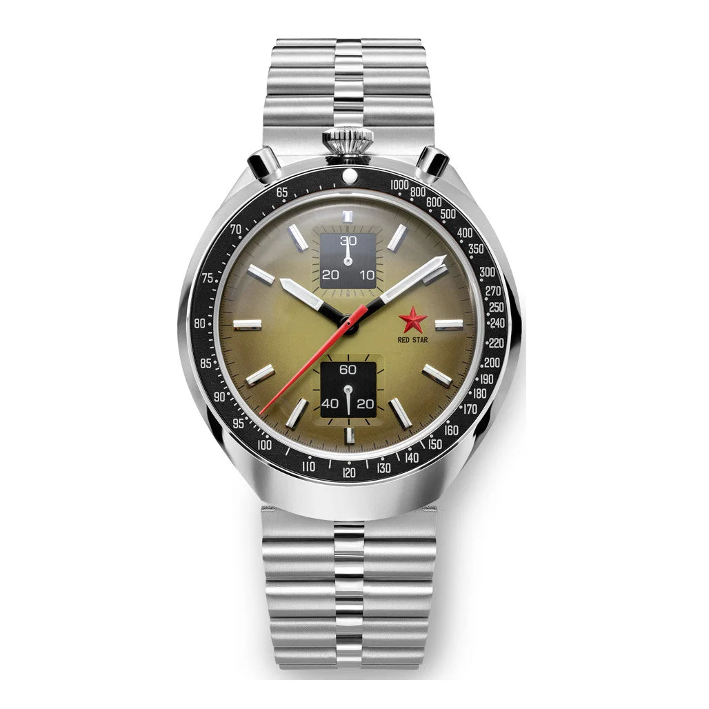 Red Star Bullhead Mechanical Chronograph with Cream Dial #8597G-3 kol saati