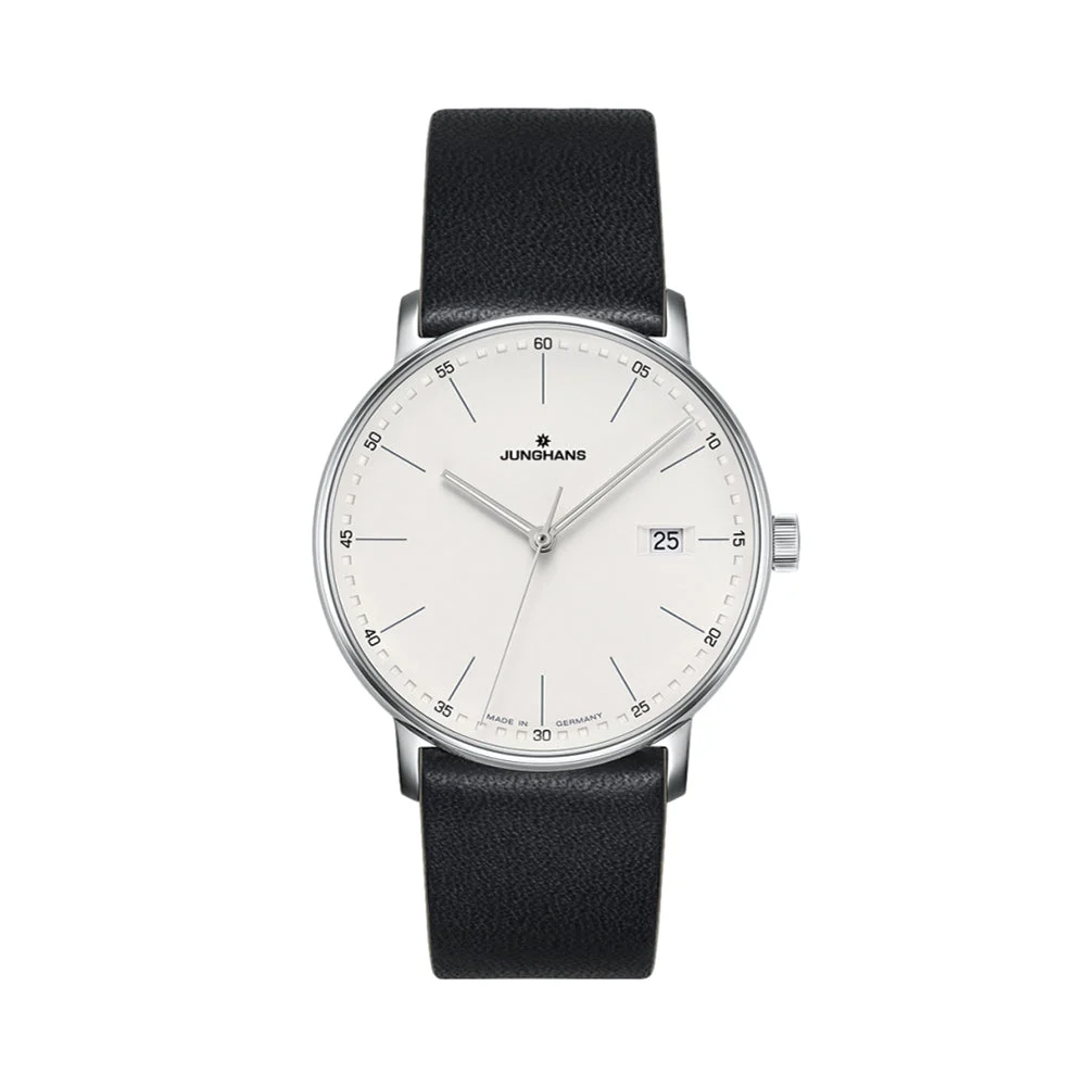 Junghans FORM Quartz 39.3mm - Silver on Leather Strap 41/4884.00 39.3 mm kol saati