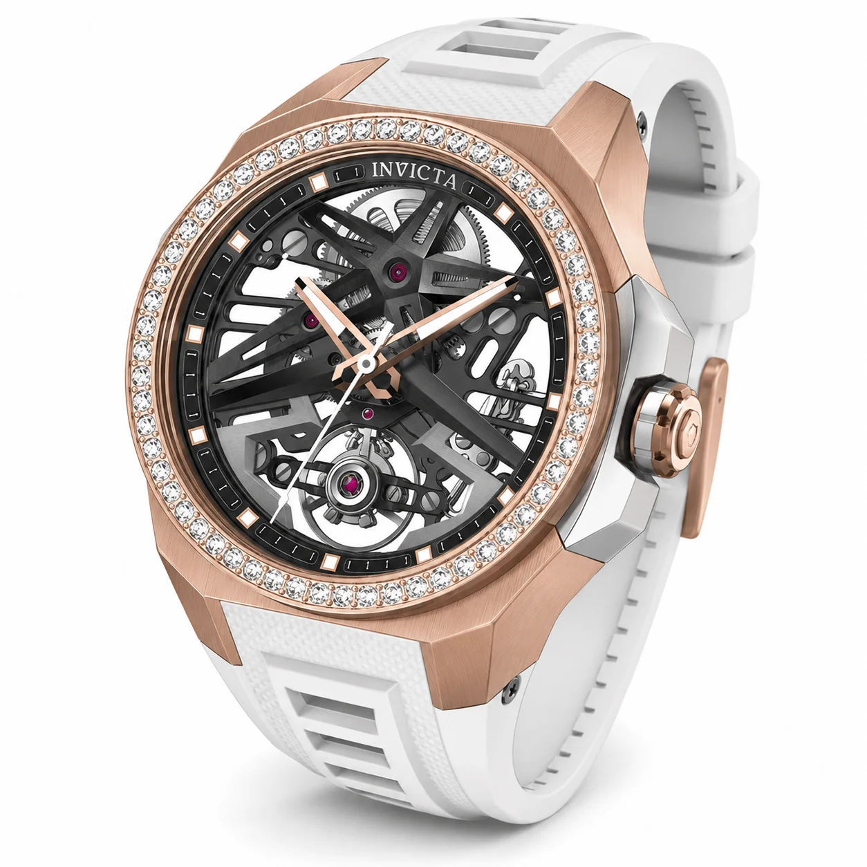 Invicta Objet D Art Diamond Automatic Watch - 43mm, White with Interchangeable Strap (70119) 43 mm kol saati