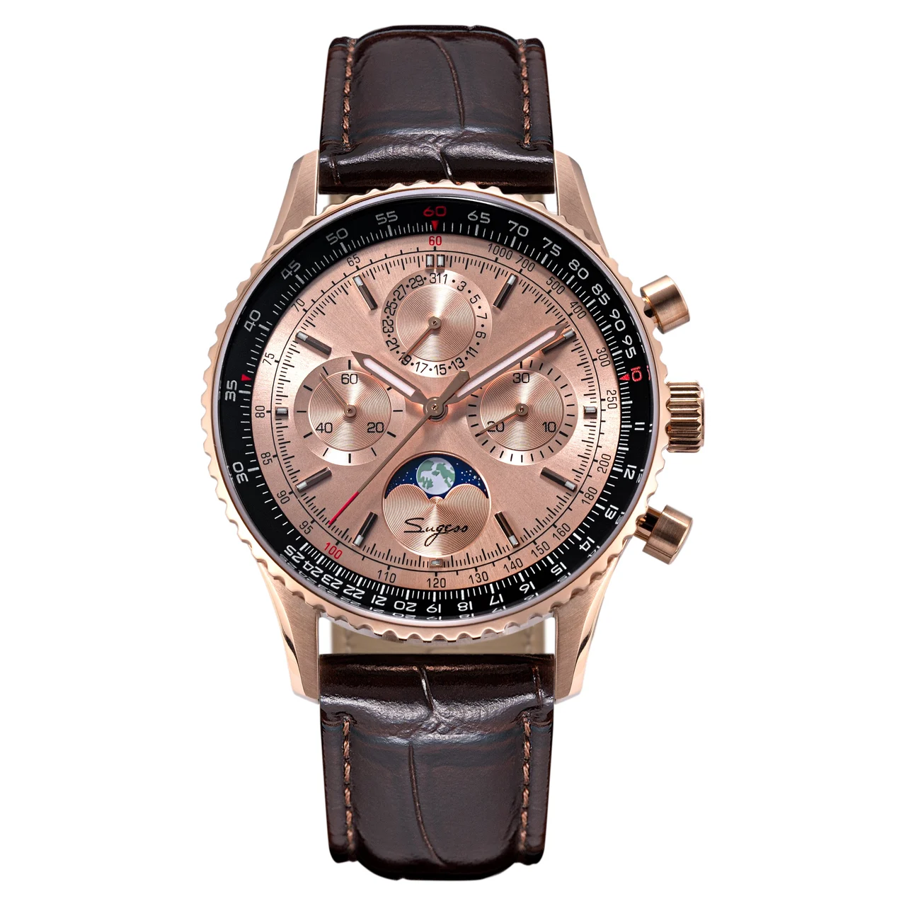 Sugess MoonPhase Chrono Master S468 Rose Gold Case Rose Gold Dial 43 mm kol saati