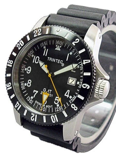 Trintec Zulu GMT Watch, Stainless Steel Case with 24-hr Bezel Zulu-01 kol saati