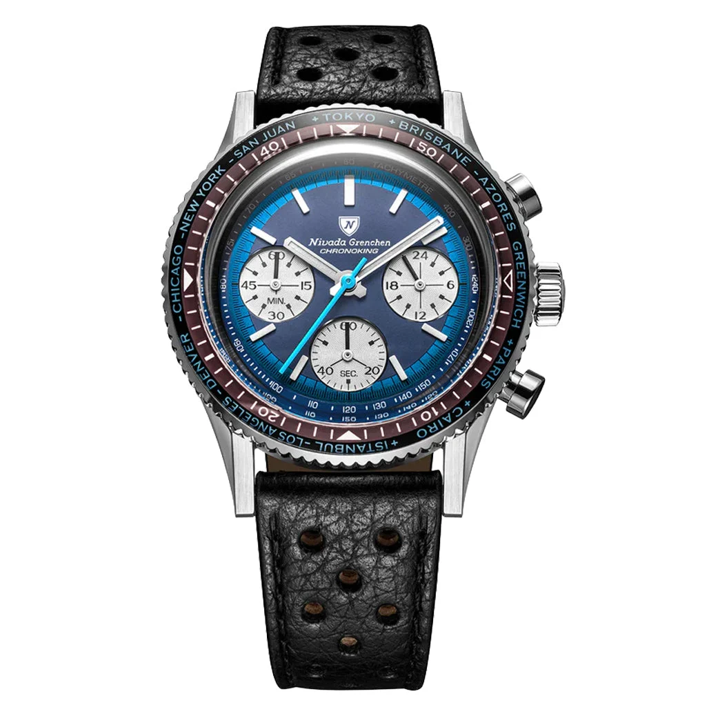 Nivada Grenchen Chronoking Racing Blue Lagoon Chronograph #87054Q10 kol saati