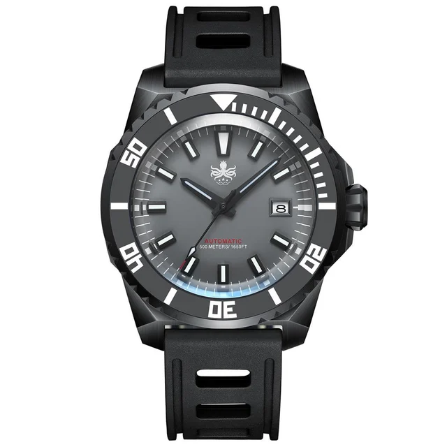Phoibos Leviathan 500-Meter Automatic Dive Watch with Black DLC Case, AR Sapphire Crystal