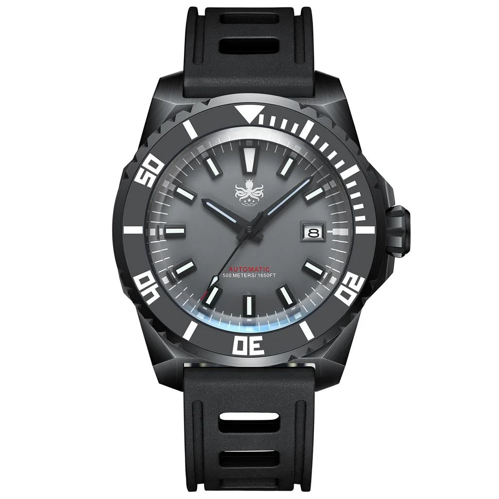 Phoibos Leviathan 500-Meter Automatic Dive Watch with Black DLC Case, AR Sapphire Crystal #PY032E 45 mm kol saati