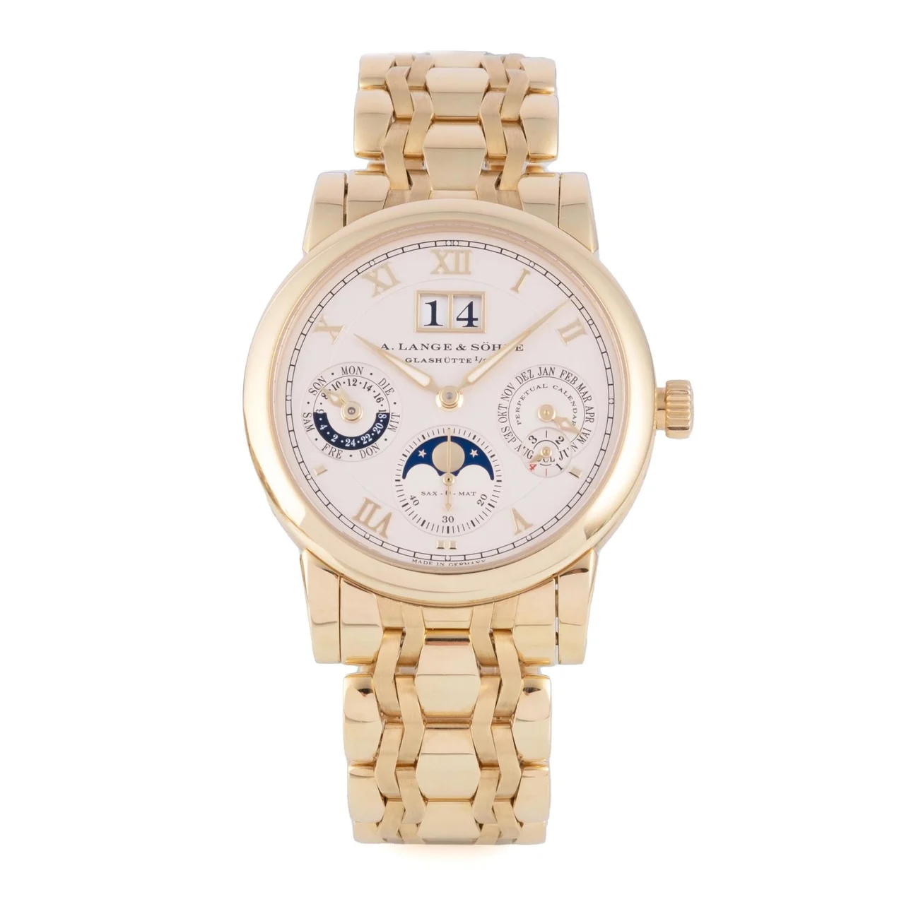 A. Lange & Sohne LANGE & SOHNE, REF. 310.221, LANGEMATIK PERPETUAL, WELLENDORF BRACELET, YELLOW GOLD kol saati