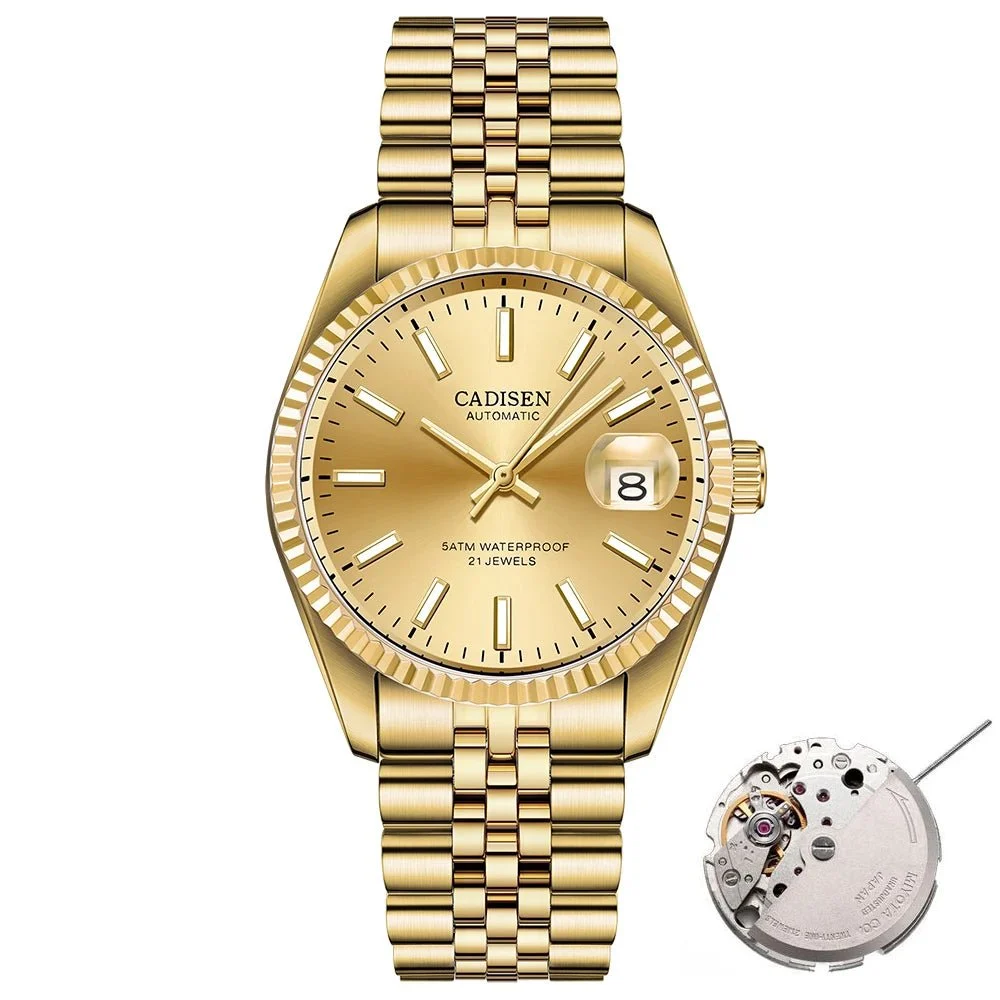 Tandorio CADISEN C8053 Dress Watch Date Just miyota 8215 Automatic 38MM Sapphire 5Bar 14:100005979#Gold (MIYOTA);200007763:201336100 38 mm kol saati
