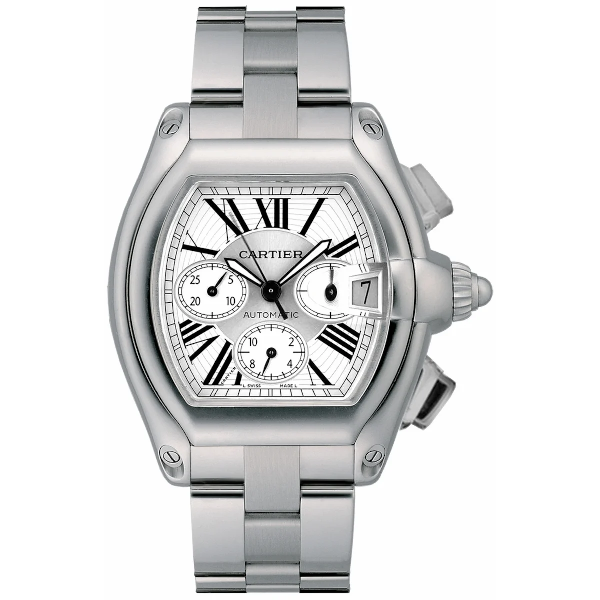 Cartier Roadster W62019X6 Silver Sunray-Effect Dial Stainles 48 mm kol saati