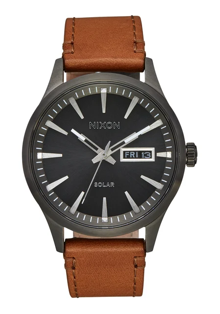 Nixon US Sentry Solar Leather - Gunmetal A1347-131-00 kol saati