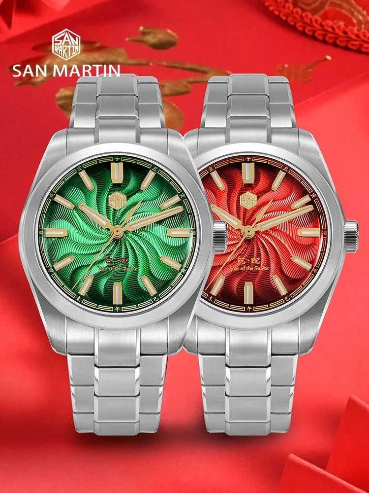 eprolo San Martin SN0144 Dress Watch 2025 Guilloche Dial Snake Year Limited 39mm Miyota 90S5 Automatic Clear Caseback Ar Sapphire Swiss Lume 9A7EB6D729AD4A51AEAEF8BF0A0BB0B4 39 mm kol saati