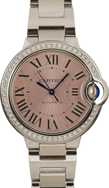 Cartier Ballon Bleu Pink Dial Diamond Bezel W4BB0037 kol saati