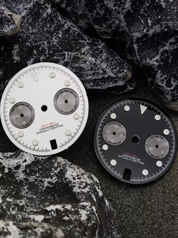 Tandorio Dial for VK64 movement luminous Chronograph quartz 2 eyes modification accessories 5866609007753 29.5 mm kol saati