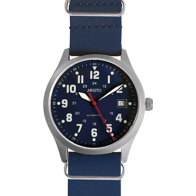 Aristo Navy Style Swiss Automatic Watch with Blue Dial #3H222 kol saati