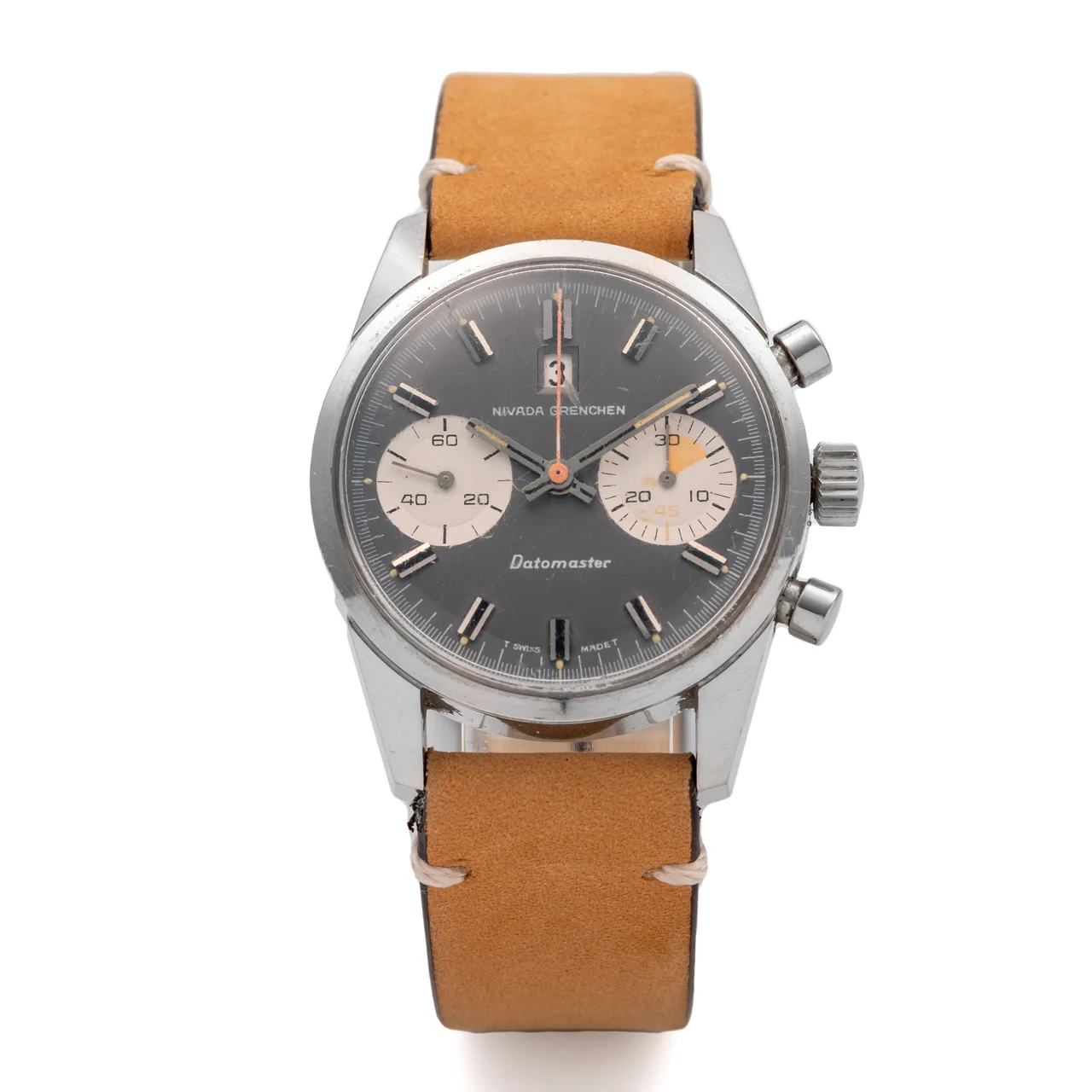 Nivada NIVADA REF. 87003, CHRONOGRAPH, MINUTE COUNTER, DATE, ANTHRACITE DIAL, CALIBRE LANDERON 187; “DATOMASTER”; STAINLESS STEEL kol saati