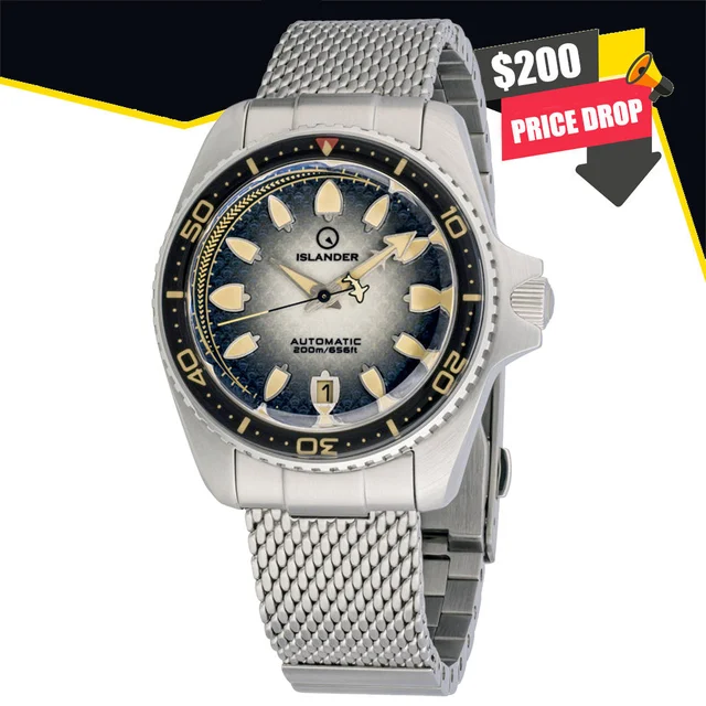 Islander Hudson "Harpoon Diver" 40mm Watch with Degrading Black Dial #ISL-302 kol saati