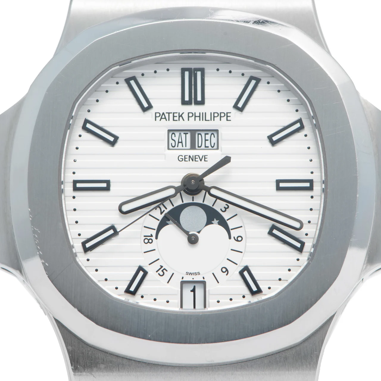 Patek Philippe PATEK PHILIPPE REF. 5726/1A, NAUTILUS, PIANO DIAL, ANNUAL CALENDAR, LIKE NEW CONDITIONS, STAINLESS STEEL kol saati