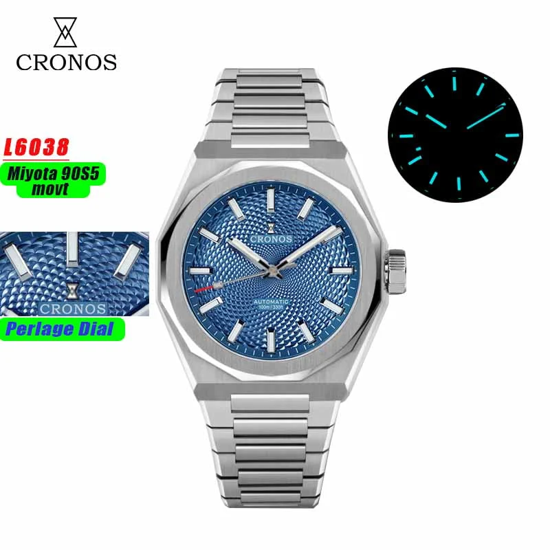 Cronos Watch Store Cronos 39mm Miyota 9015/90S5 Men Watch L6038 克诺时-L6038-MIYOTA机芯-紫色漏斗纹-钢带 39 mm kol saati