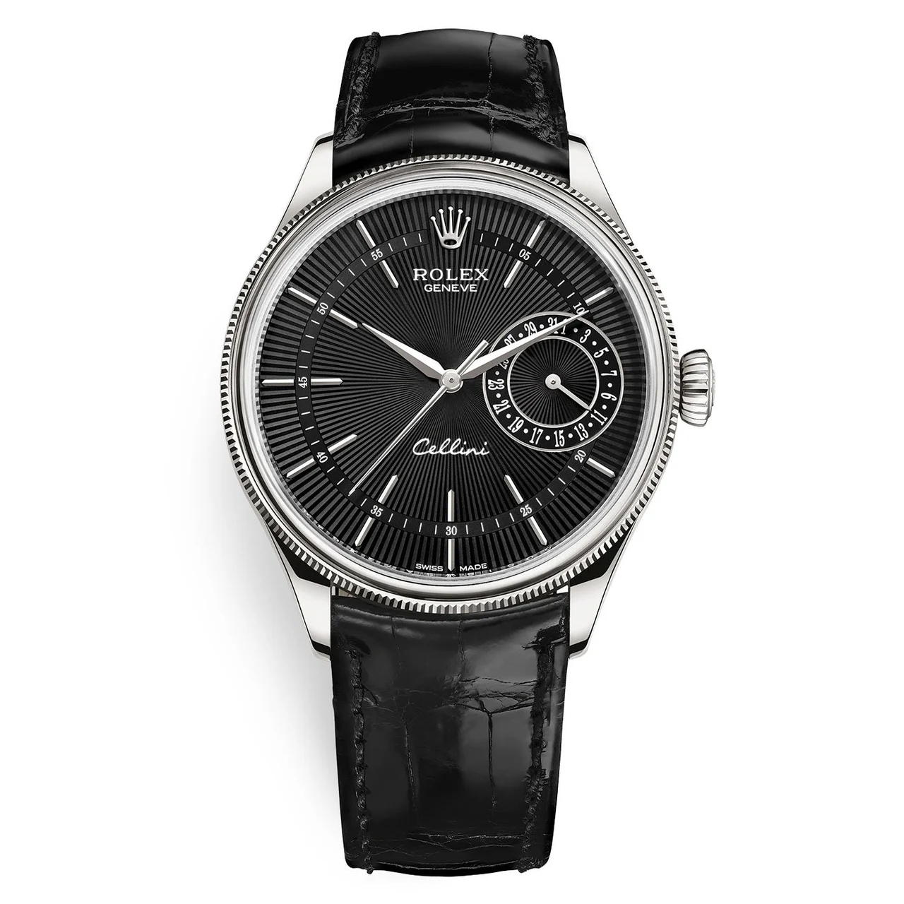 Rolex Cellini 50519-0007 Black Dial Leather Strap Date 39mm 39 mm kol saati