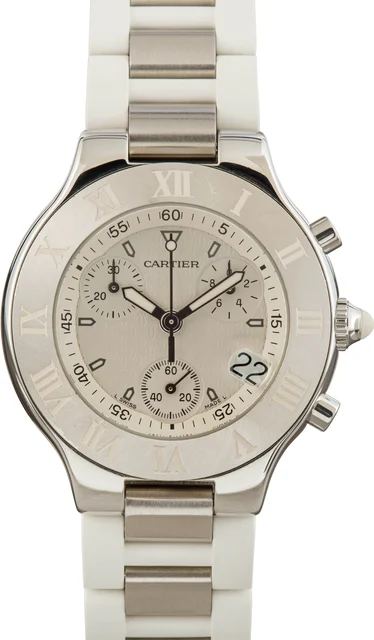 Cartier Must 21 Chronoscaph White Dial W10184U2 kol saati