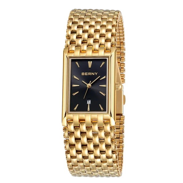 BERNY Men Quartz Square Gold Watch-2166M 2166M-B kol saati
