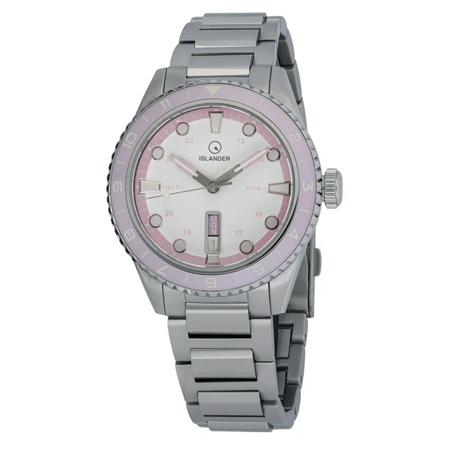 Islander Greenport 39mm Dive Watch with White Dial and Pink Accents #ISL-254 kol saati