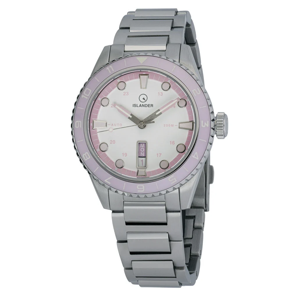 Islander Greenport 39mm Dive Watch with White Dial and Pink Accents #ISL-254 39 mm kol saati