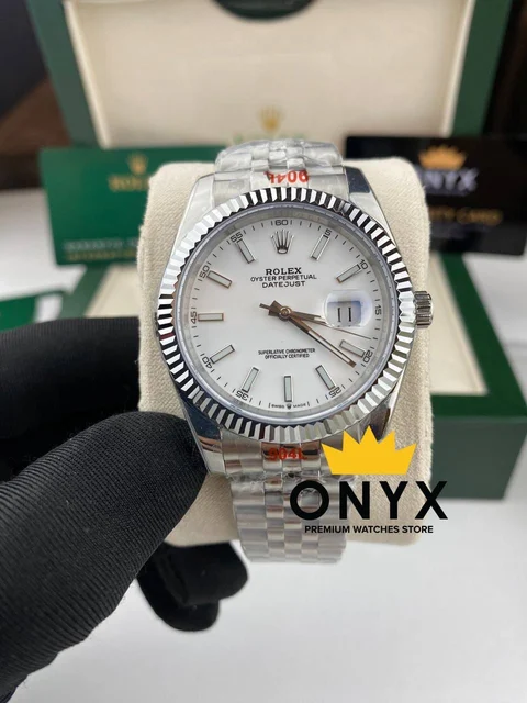 Rolex Date just White Dial 41mm, Automatic Japanese Movement kol saati