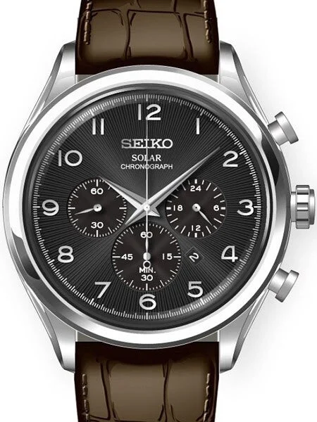 Seiko Solar Quartz Chronograph with Stop-Watch and 24-hour Sub-Dial #SSC565 kol saati