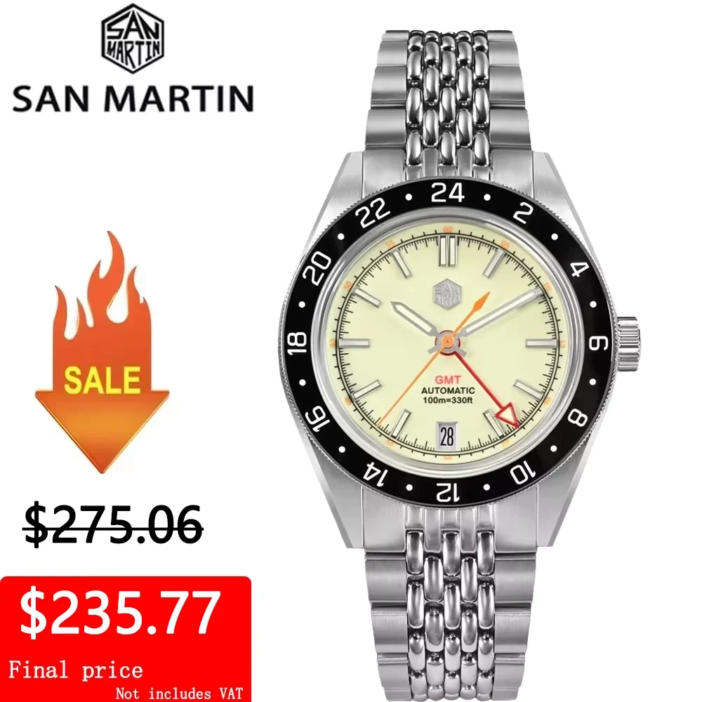 San Martin Men Dive Watch 39.5mm NH34 GMT Automatic M San Martin SN0116 Men Dive Watch 39.5mm NH34 GMT Automatic M 40 mm kol saati