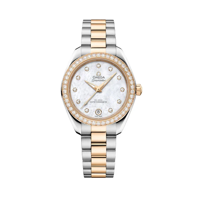 OMEGA Seamaster Aqua Terra 150M Two-Tone 30mm - White, Mother-of-Pearl w/ Diamonds on Brac