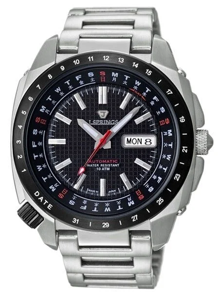 J. Springs Automatic 21-Jewel Retro-Future Watch with Day and Date, Black Dial #BEB069 kol