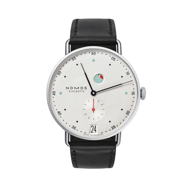 NOMOS Glashütte Metro 37mm - White Silver-Plated on Leather Strap 1101 kol saati