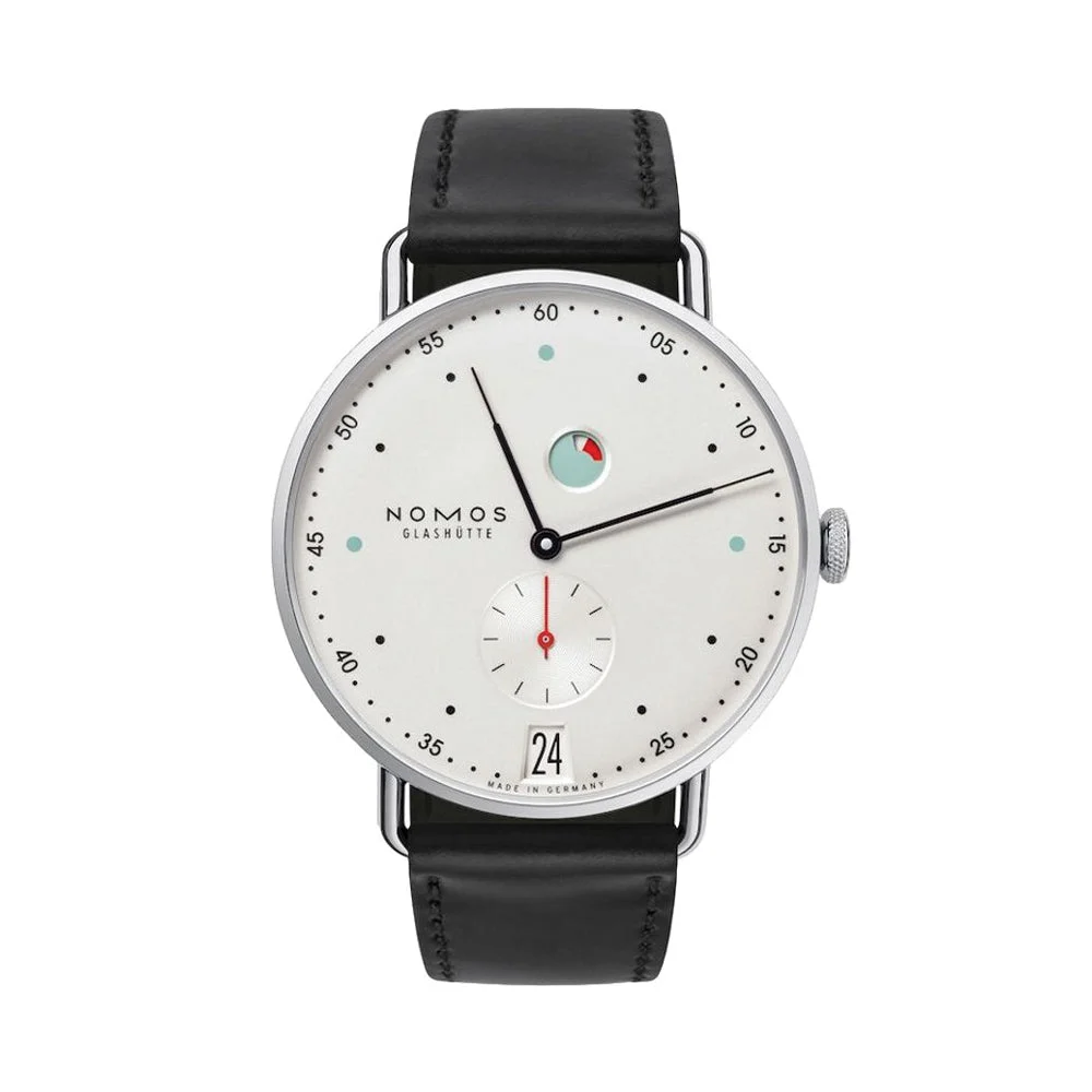 NOMOS Glashütte Metro 37mm - White Silver-Plated on Leather Strap 1101 37 mm kol saati