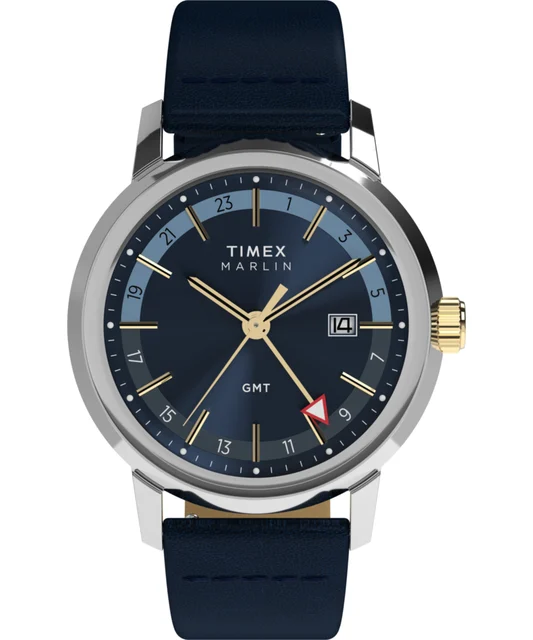 Timex Marlin® Quartz GMT 40mm Leather Strap Watch TW2Y47900 kol saati