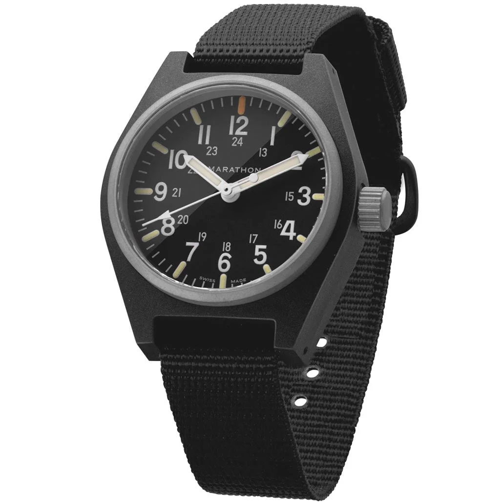Marathon Swiss Made Quartz Military General Purpose Watch with MaraGlo Green Illumination #WW194009BK-NGM 34 mm kol saati
