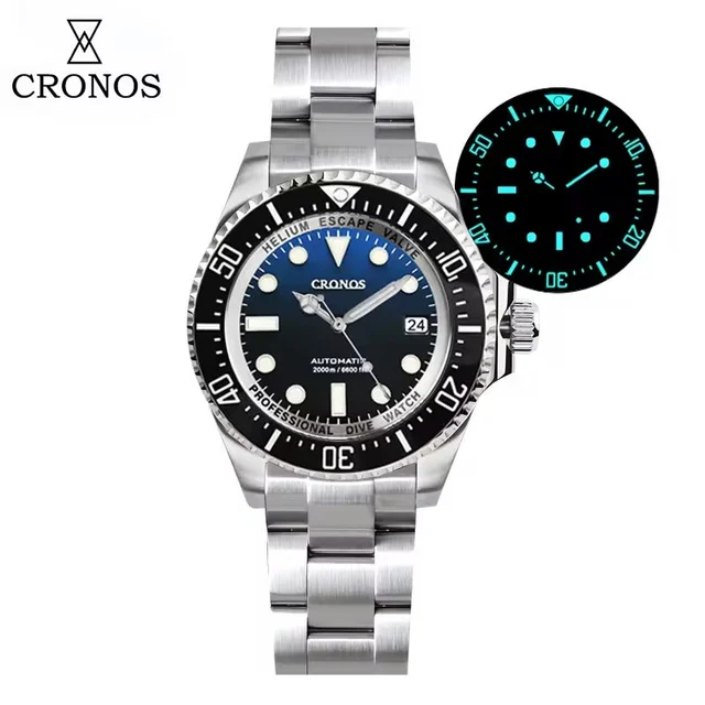 Cronos Watch Store Cronos 44mm Sub Diver Watch PT/SW Movement L6027 克诺时-L6027-PT机芯-黑面-带历 k