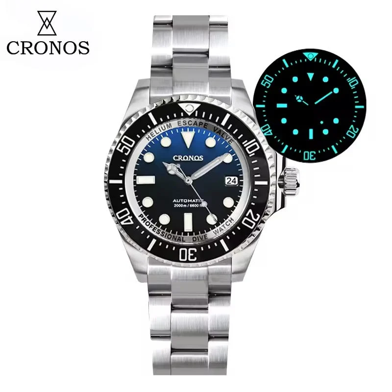Cronos Watch Store Cronos 44mm Sub Diver Watch PT/SW Movement L6027 克诺时-L6027-PT机芯-黑面-带历 44 mm kol saati