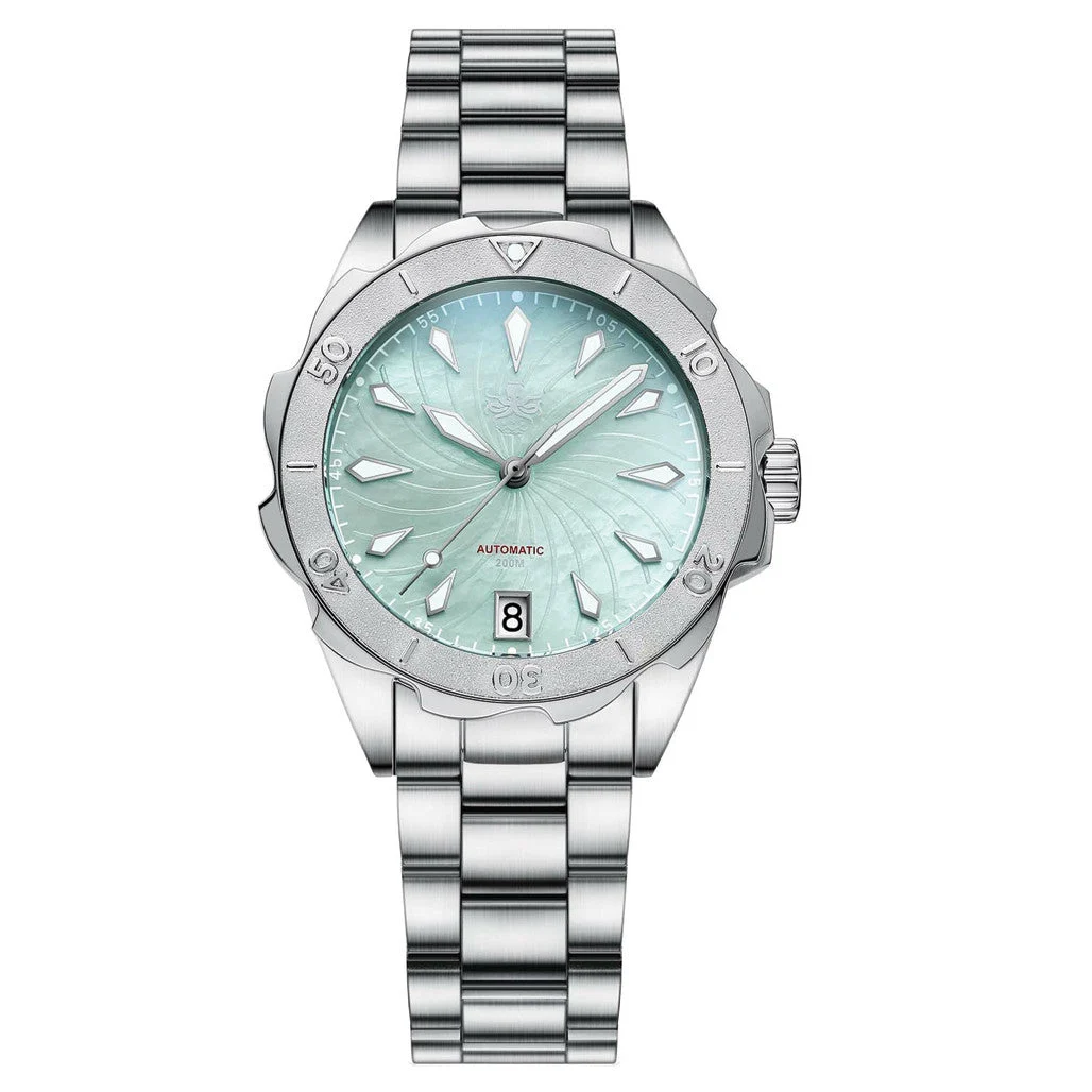 Phoibos Sea Nymph 200M Diver with Mint Green Dial #PY038A 44 mm kol saati