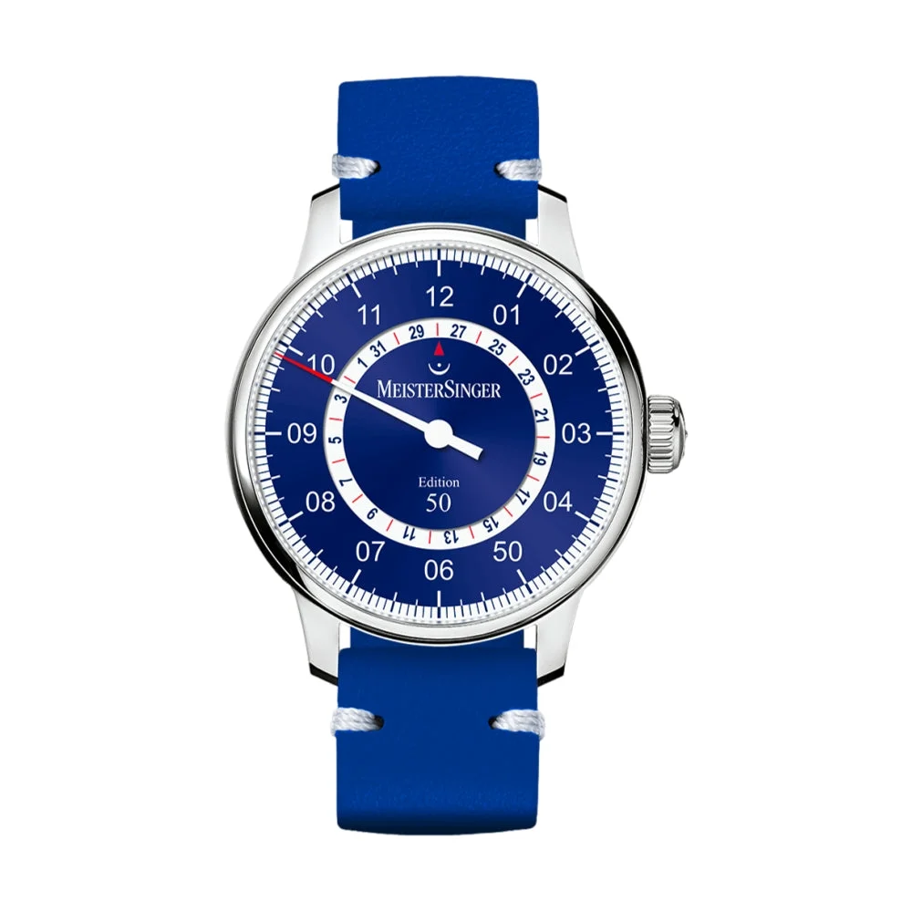 Meistersinger Limited Edition USA Perigraph 43mm - Blue-White-Red on Leather Strap ED-US50 43 mm kol saati