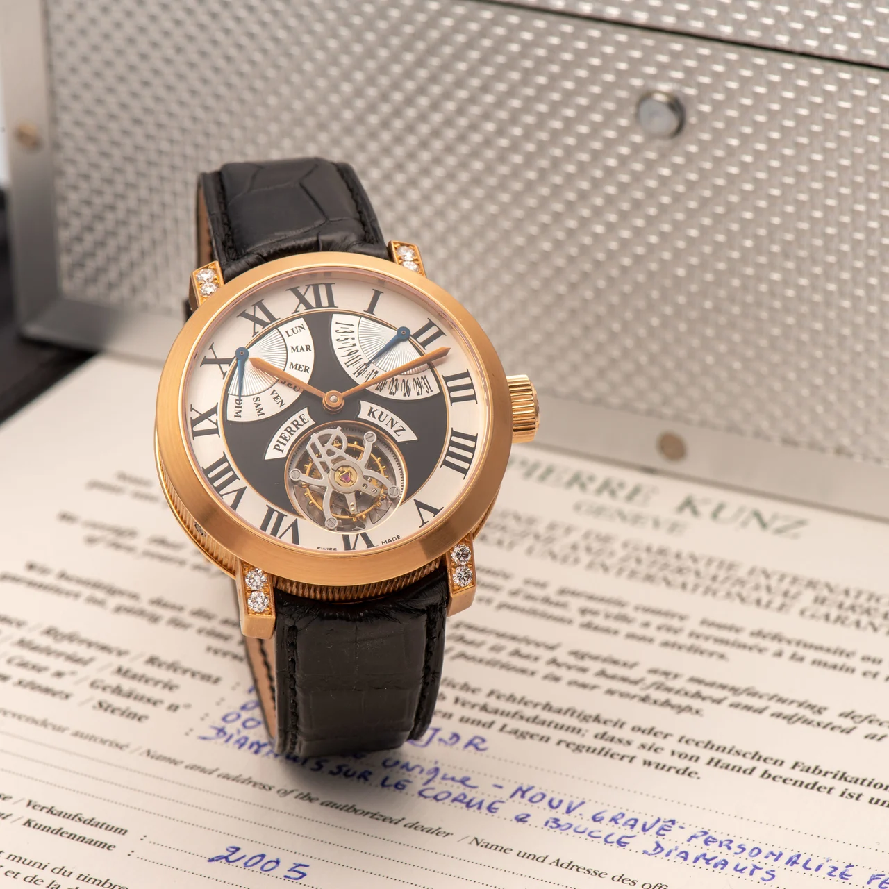 Pierre Kunz PIERRE KUNZ, REF. PKA 701 T JDR, No. 00, PIECE UNIQUE, PERSONALISED MOVEMENT WITH FERRARIS, DIAMONDS AND PINK GOLD kol saati