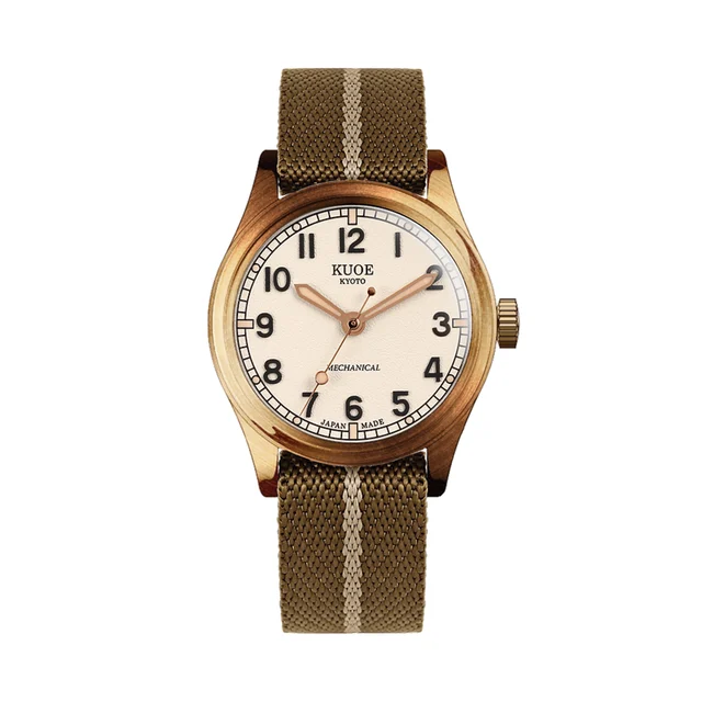 Kuoe Kyoto OLD SMITH Bronze No-Date 35mm - Ivory on Khaki x Beige Fabric Strap os90002bz-n