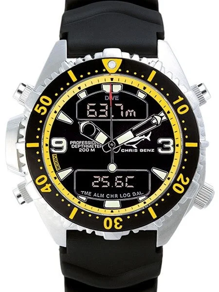 Chris Benz Professional Depthmeter Dive Watch with Chronograph and Alarm #CB-D200-YS-KBS k
