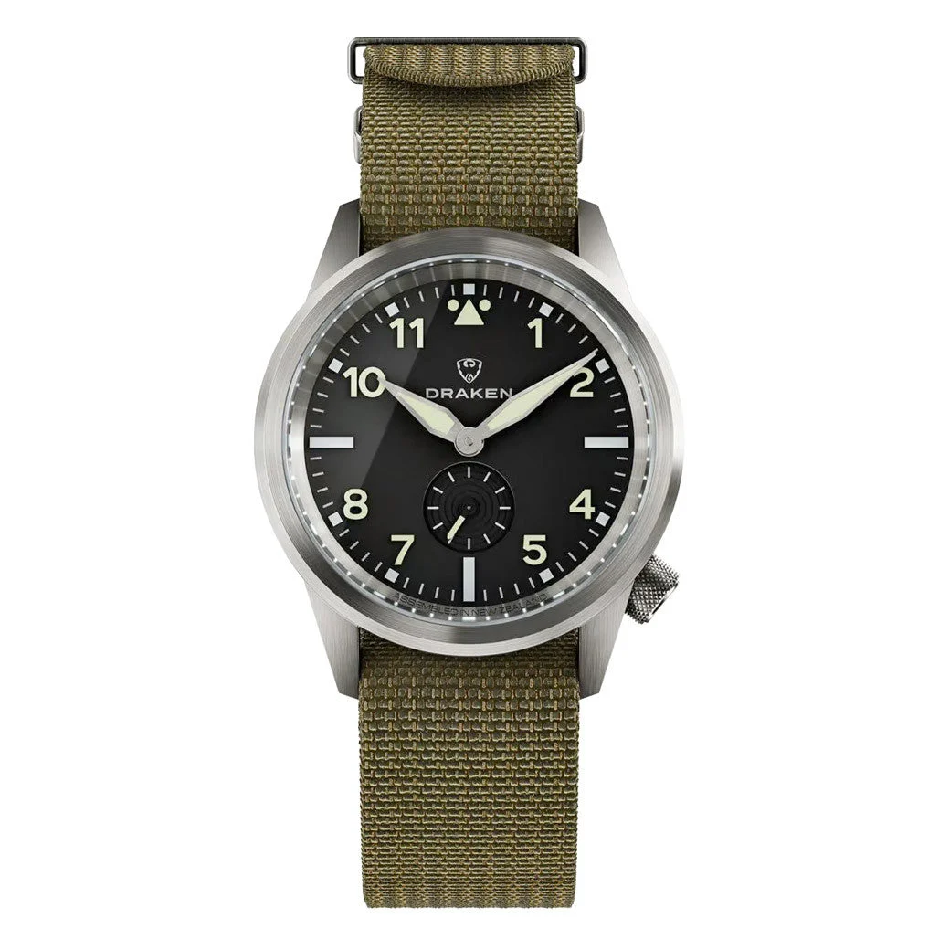 Draken Aoraki 'Flieger' Watch with Black Dial #DKN-01 kol saati
