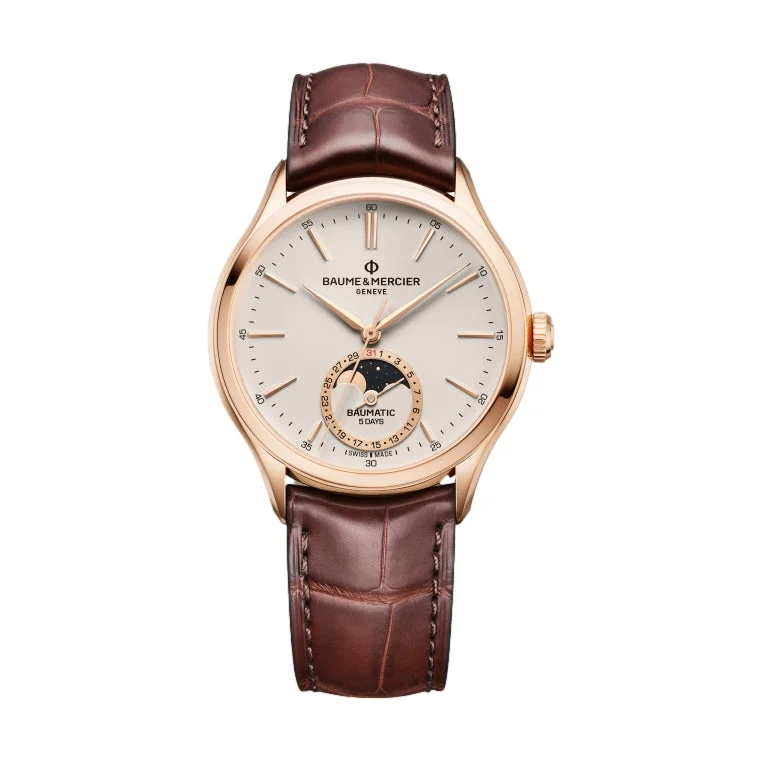 Baume Et Mercier Clifton 10736 18K Pink Gold Moonphase 39mm - Beige on Leather Strap M0A10736 39 mm kol saati