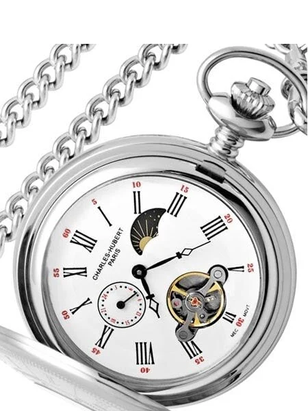 Charles Hubert Paris Charles-Hubert Mechanical Pocket Watch with a Sun-Moon Display #3553W